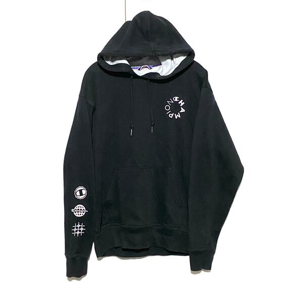 Champion Authentic Athleticwear Black Hoodie Sweatshirt Logo Sleeves Mens M - Picture 3 of 8